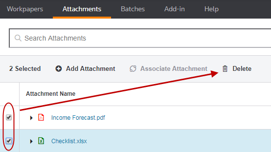 Screen capture showing how to select and delete an attachment.
